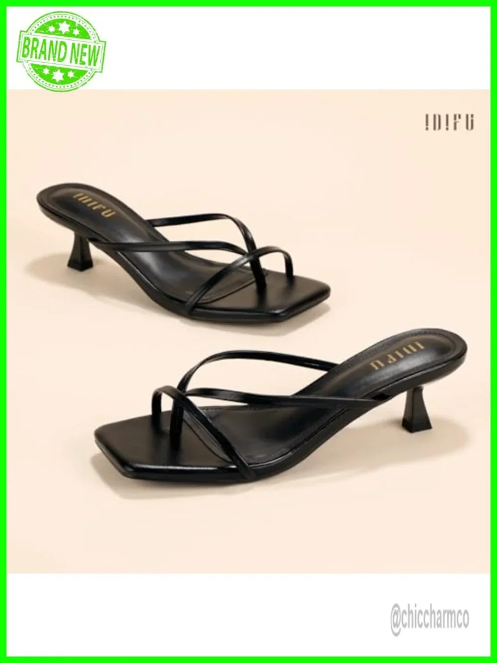 Women's Square Toe Kitten Heel Flip Flop Sandals Strappy Slip-On